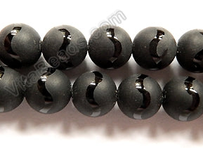 Frosted Black Onyx  -  Wave Cut Smooth Round 16"