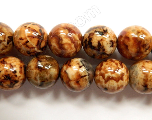 Coffee Fire Agate  -  Smooth Round Beads  16"