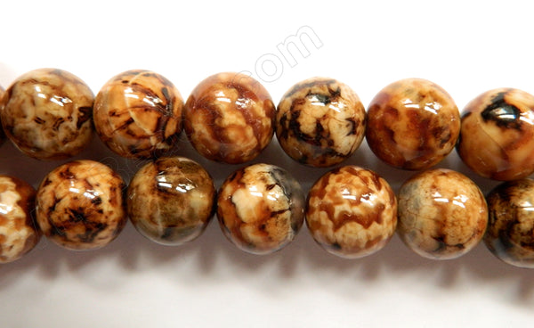 Coffee Fire Agate  -  Smooth Round Beads  16"