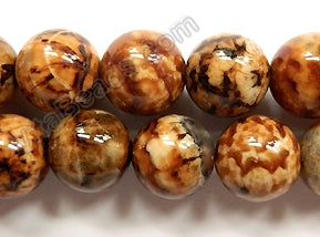 Coffee Fire Agate  -  Smooth Round Beads  16"