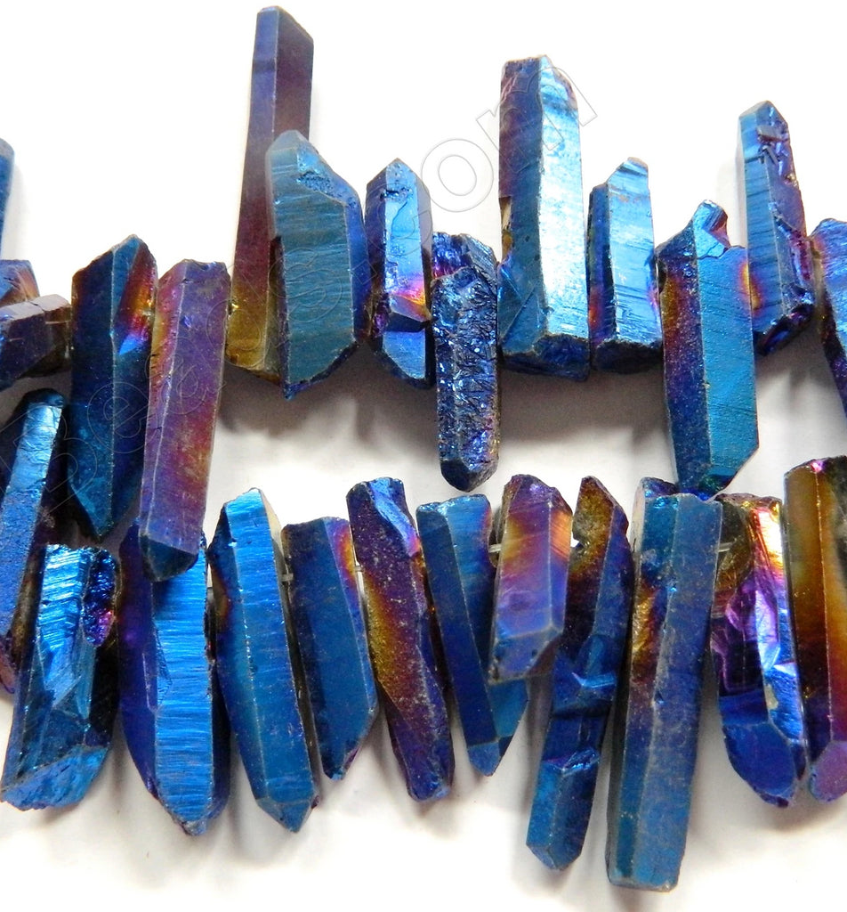  BEADIA Dark Blue/Purple Titanium Coated Crystal Quartz Spike  Point Stick Beads Rough 0.8-1.2 for Jewelry Making 15 Inch/Strand