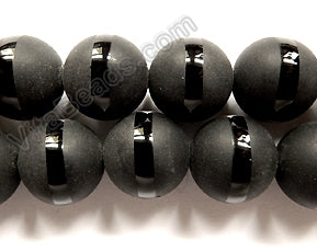 Frosted Black Onyx  -  Line Cut Big Smooth Round 16"