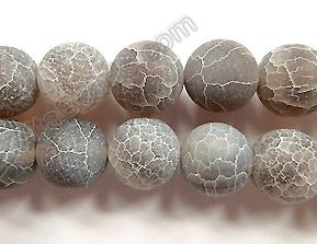 Frosted Grey Fire Agate  -  Smooth Round Beads  16"