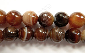 Brown Sardonix Agate  -  Big Smooth Round Beads  16"