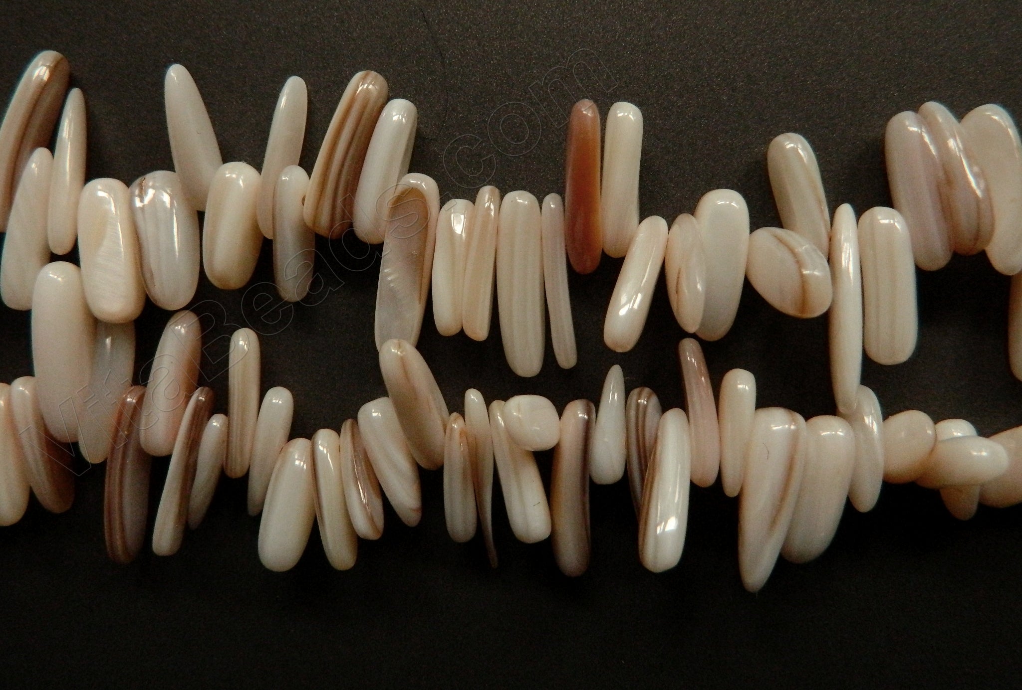 Cream White Shell Pearl  -  Smooth Long Sticks 16"     6 - 20 mm