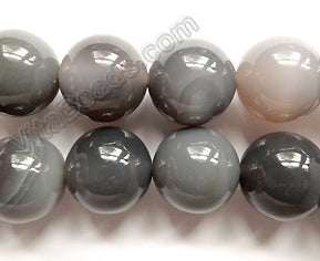 Grey Agate A -  Big Smooth Round Beads 16"