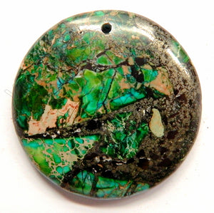 Turquoise Green Prase Pyrite AA  -  Smooth Round Pendant