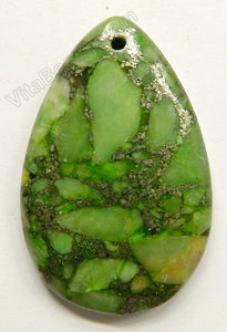 Green Opal Pyrite AA  -  Smooth Teardrop Pendant
