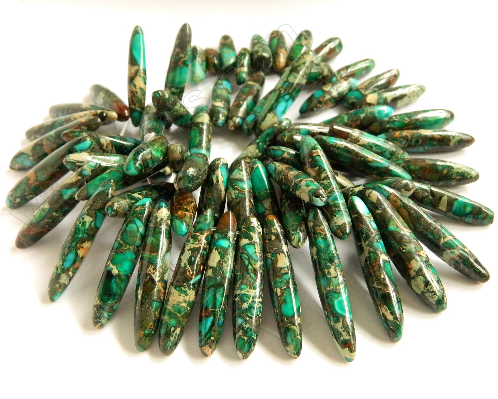 Turquoise Green Impression Jasper w Pyrite  -  Graduated Marquise Strand 16"