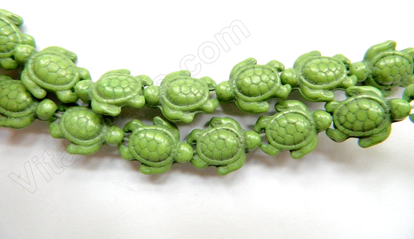 Green Cracked Turquoise  -  Carved Turtle Strand  16"