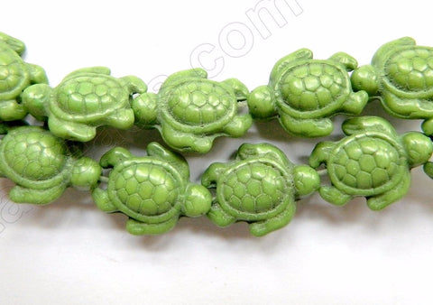 Green Cracked Turquoise  -  Carved Turtle Strand  16"