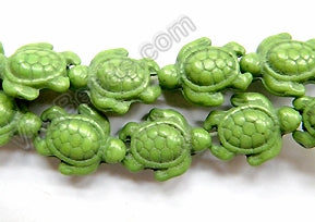 Green Cracked Turquoise  -  Carved Turtle Strand  16"