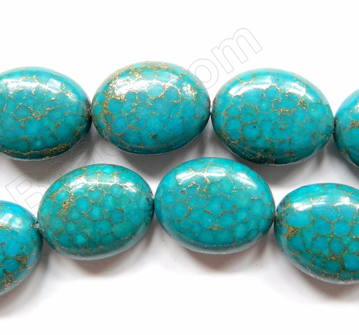 Turquoise Prase Pyrite  -  Puff Ovals  16"