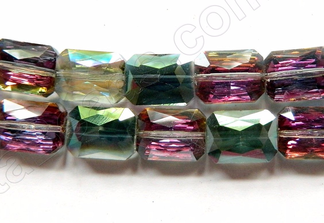 Mystic Green Purple Crystal Quartz  -  Faceted Rectangles 10"