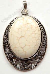 Pendant - Smooth Oval White Howlite Turquoise