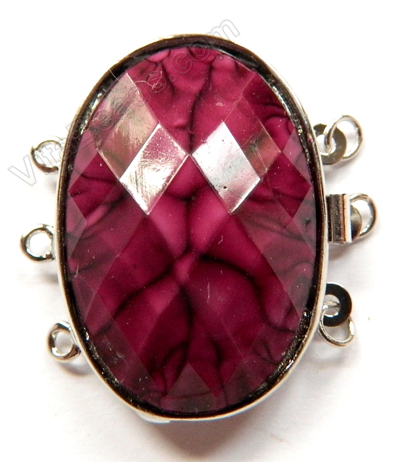 Oval Clasps w/ Violet Resin Stone Triple Strand