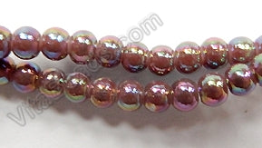 AB Coated Maroon Crystal Qtz  -  Smooth Round  15"