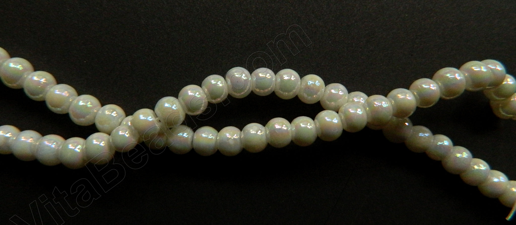 AB Pearl Coated White Crystal Quartz  -  Smooth Round  15"      4 mm
