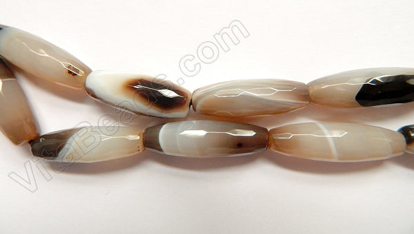 Grey Agate w Black  -  Faceted Long Rice  15"
