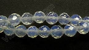 Synthetic White Opal Clear  -  68 Faceted Round   16"