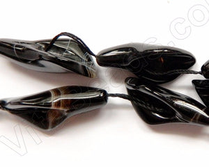 Black Sardonix Agate  -  Carved Calla Strand 16"