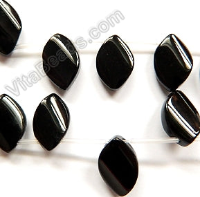 Black Onyx  -  Flat Briolette, Twisted Marquise Top-Drilled  16"