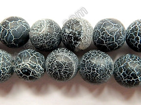 Frosted Black Cracked Fire Agate  -  Smooth Round  15"