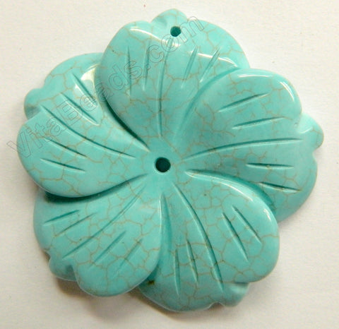 Carved 5-Petal Flower Pendant Crack Turquoise
