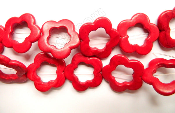 Coral Colored Crack Turquoise  -  Flower Donut Strand  16"