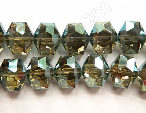 Mystic Green Grey Crystal  -  Faceted Hexagon  8"
