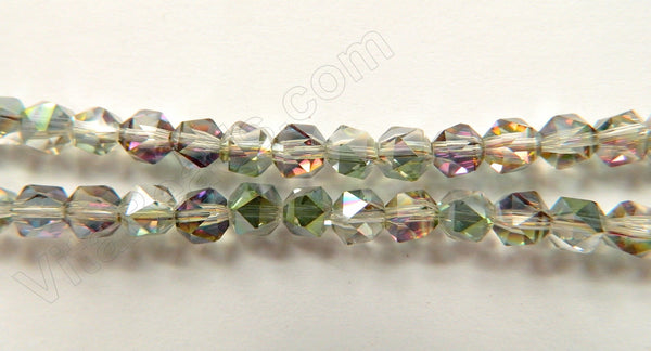 AB Coated Green Grey Crystal Quartz  -  Rose Cut Faceted Round  11"