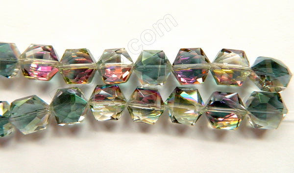 Mystic Light Green Purple Peacock Crystal  -  Faceted Hexagon  8"