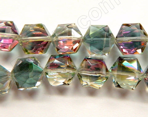 Mystic Light Green Purple Peacock Crystal  -  Faceted Hexagon  8"
