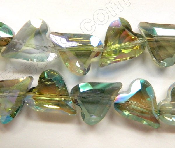 Mystic Green Yellow Crystal  -  Faceted Fancy Heart 12"