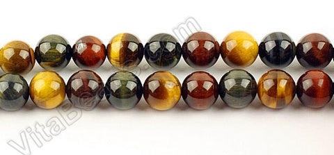 Mixed Yellow Red Blue Tiger Eye  -  Smooth Round  16"