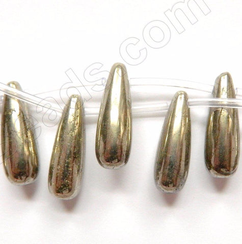 Pyrite  -  Smooth Top-drilled Long Teardrops 16"