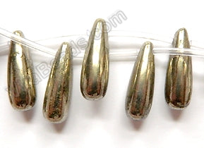 Pyrite  -  Smooth Top-drilled Long Teardrops 16"