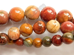 Fire Impression Jasper  -  Smooth Round Beads  16"