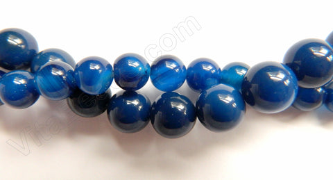 Dyed Sardonix Agate - Solid Blue -  Smooth Round Beads  16"