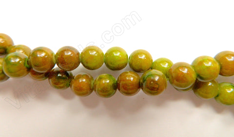 Olive Brown Mashan Jade  -  Smooth Round  16"    8 mm