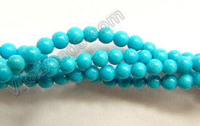 Deep Blue Turquoise  -  Small Smooth Round Beads   16"     3mm