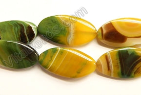Magic Yellow Green Agate  -  Twisted Flat Long Ovals  16"