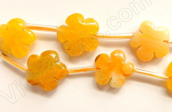 Yellow Fire Agate  -  Carved 5 Petal Flower Strand  16"    18 mm