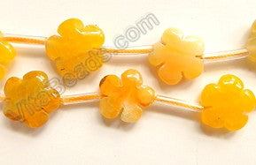 Yellow Fire Agate  -  Carved 5 Petal Flower Strand  16"    18 mm