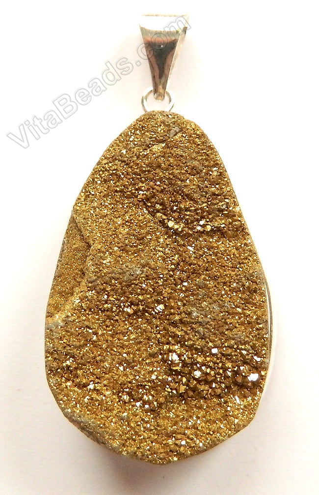 Druzy Agate Pendant - Gold w/ Silver Edge and Bail