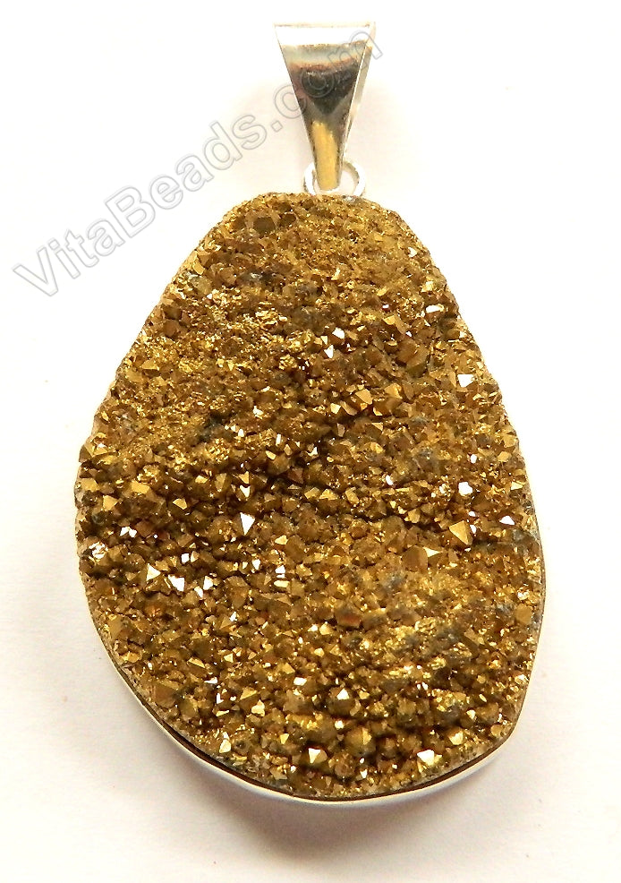 Druzy Agate Pendant - Gold w/ Silver Edge and Bail