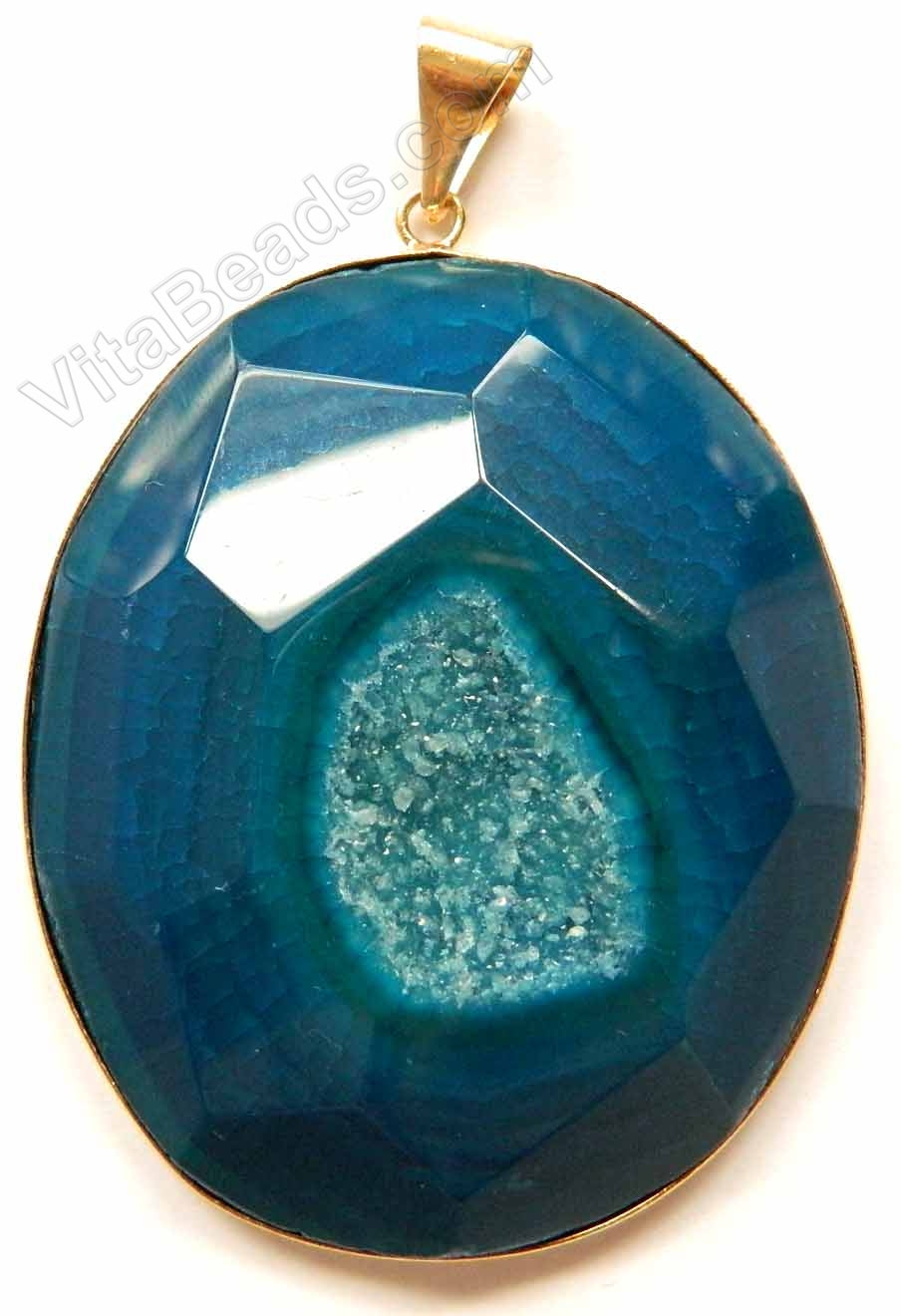 Faceted Irregular Pendant - Dark Blue Fire Agate w/ Quartz - 04