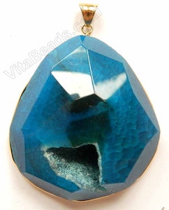 Faceted Irregular Pendant - Dark Blue Fire Agate w/ Quartz - 07