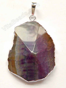 Faceted Irregular Pendant - Purple Fire Agate w/ Silver Trim and Bail