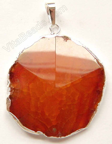 Faceted Irregular Pendant - Red Fire Agate w/ Silver Trim and Bail